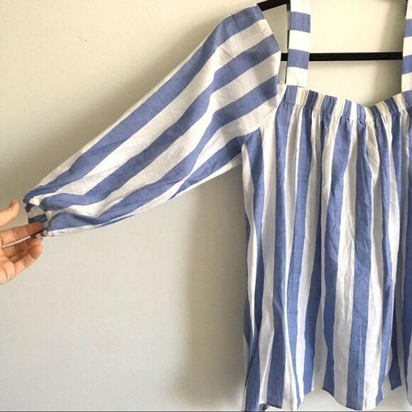 VINCE CAMUTO Sleeveless Off Shoulder Striped Blouse Blue White XS - Picture 8 of 12